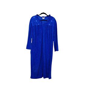 Vintage Womens 80s Basic Editions Intimates Front Zip Fleece Robe Blue Sz Medium